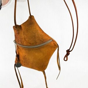 Erda Leather Crossbody Bag Camel Brown Handmade Maine Rustic Minimalist